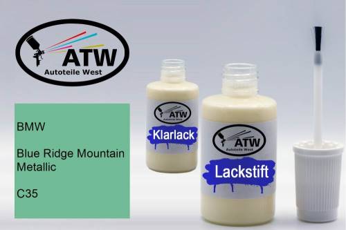 BMW, Blue Ridge Mountain Metallic, C35: 20ml Lackstift + 20ml Klarlack - Set, von ATW Autoteile West.